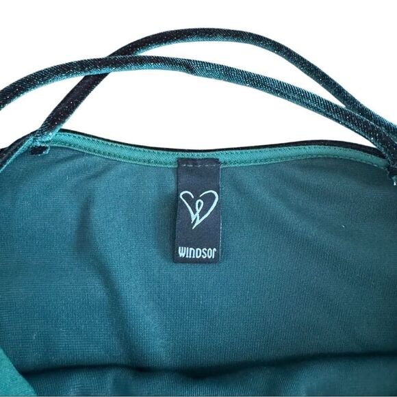 Windsor Women's Green Sparkle Velvet V Neck Mini Dress Size Small - Picture 6 of 6